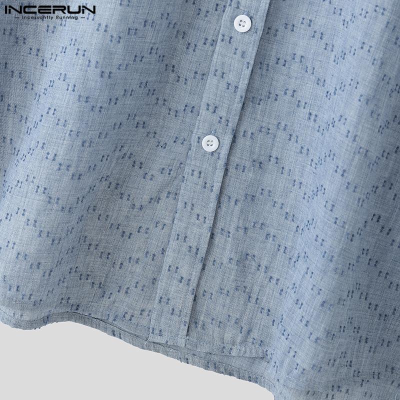 INCERUN Oversized Men Summer Lapel Neck Short Sleeve Buttons Print Casual Loose Shirts