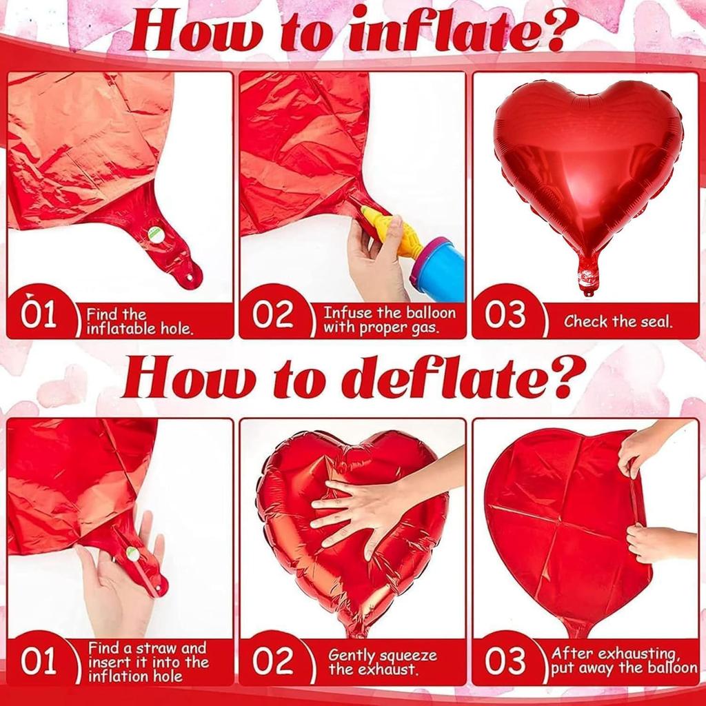 5PCS 18 Inches Large Foil Red Heart Shaped Balloons for Valentine's Day Wedding Shower Anniversary Engagement Decoration