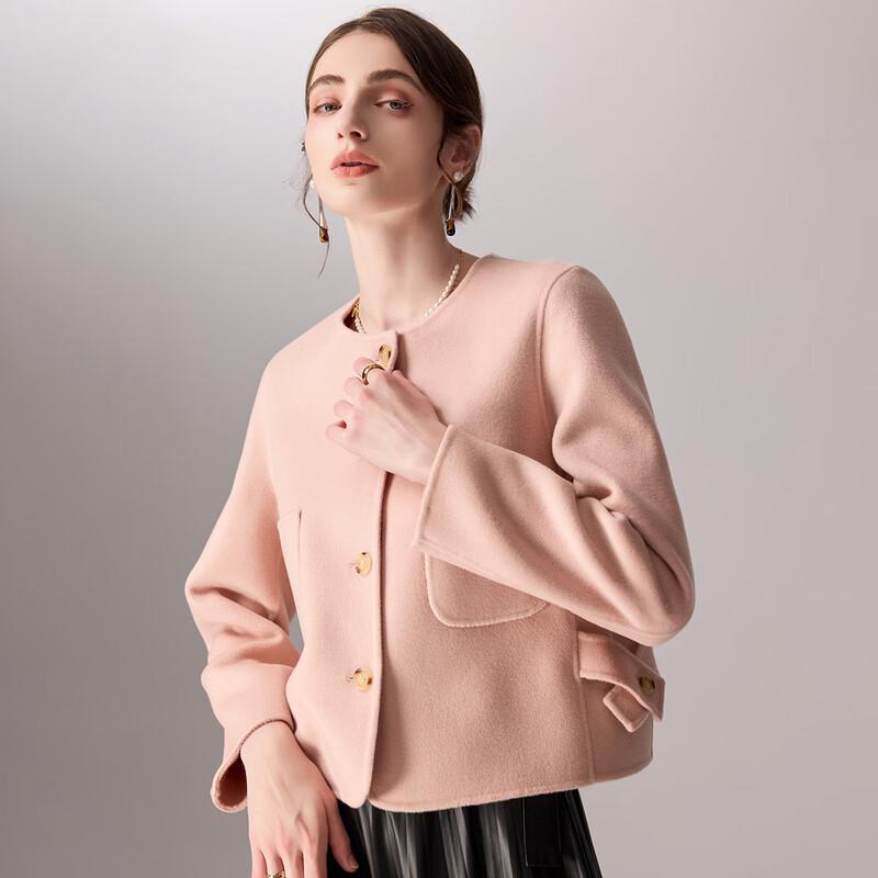 

TUHUANG Women s 2025 A/W Round Neck Cashmere Blend Double-Faced Short Coat M 160/84A