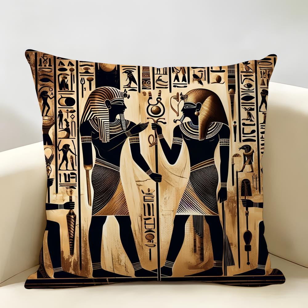 Ancient Egyptian Cultural Elements Cushion Cover Natural Linen Organic Fabric DoubleSided Printing Room Sofa Decor Pillow Case