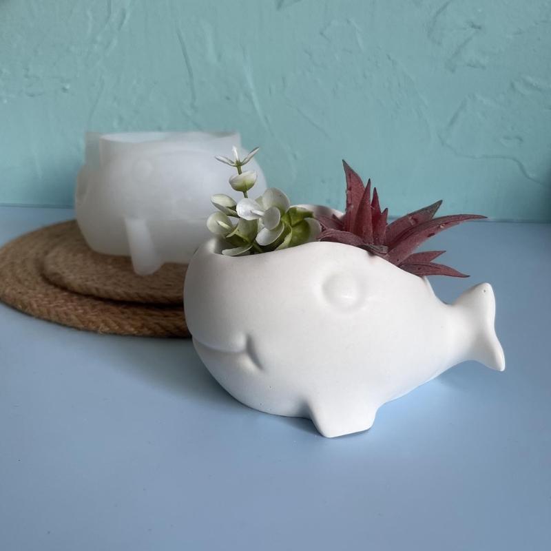 Multifunctional Whale Shaped Silicone Mold for Candle Holder and Planter Unique Storage Jar Mould Handcrafting Tool