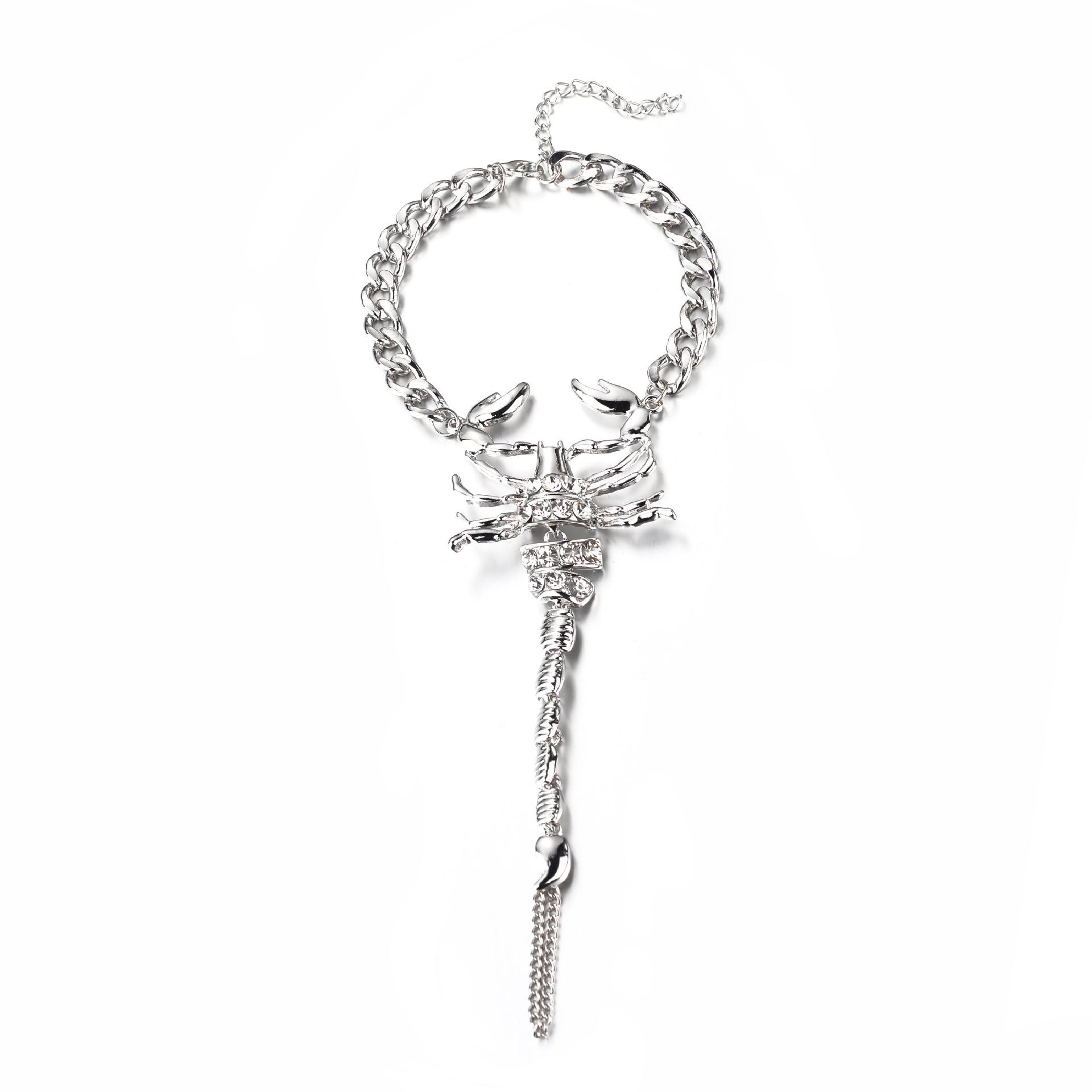 European & American Fashion Rhinestone Crab Foot Chain Jewelry серебряный