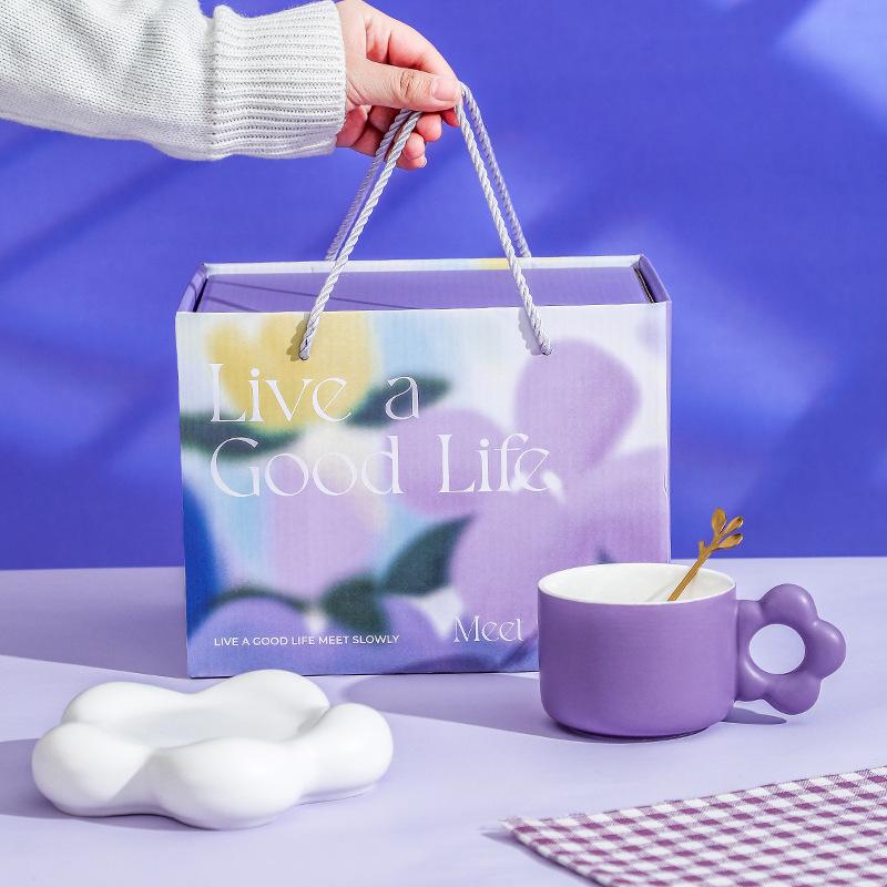 Life In Good Life Keramiktasse Kaffeetasse Hoher Wert Festivalaktivitäten Souvenirs INS Stil Glasurtasse Geschenkset