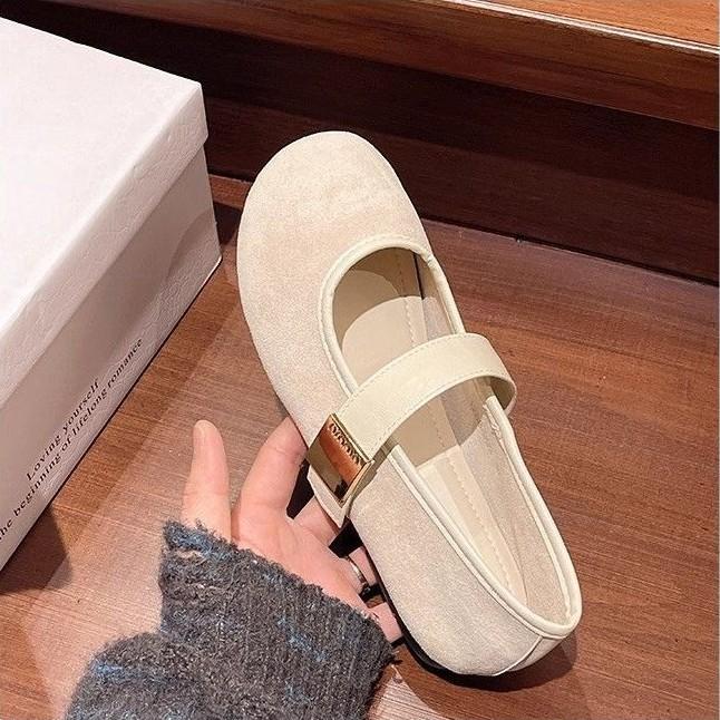 Nouvelles chaussures plates décontractées Mary Jane style fée douce rétro daim rouge bouche légère chaussures simples femme printemps
