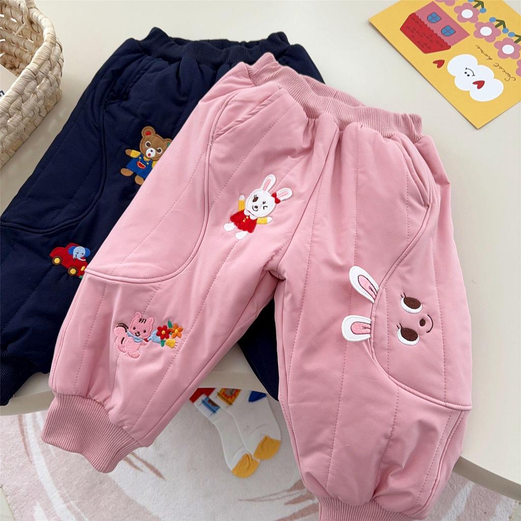 Men's, Women's, and Children's Warm Cotton Pants with Little Bear and Rabbit Design, Featuring 3D Ears - Style 9085 for Autumn/Winter.