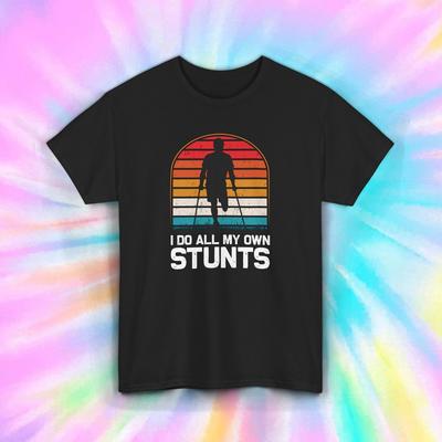 I Do All My Own Stunts T-Shirt | Retro Sunset Graphic | Funny Stuntman Tee S-5XL