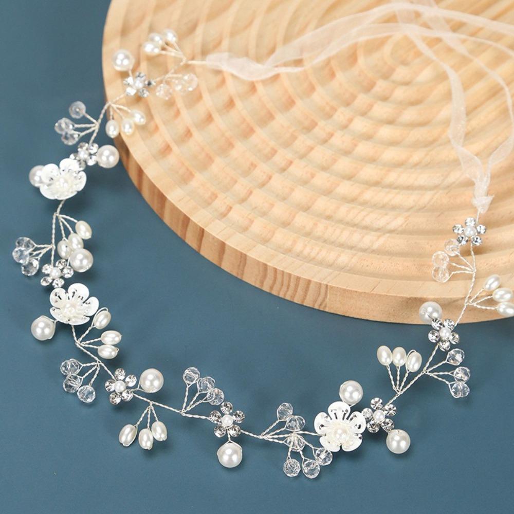 Luxurious Bridal Wedding Headbands Pearl and Rhinestone Handmade Flower Hairband Lightweight Bride Tiaras