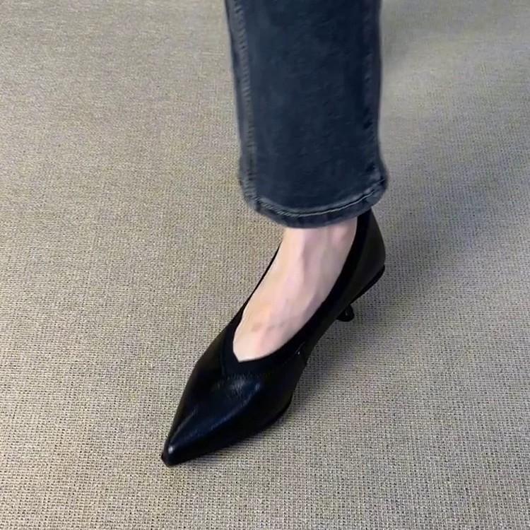 French retro V-mouth stiletto single shoes women's pointed head temperament one-pedal professional simple high heels shallow single shoes women