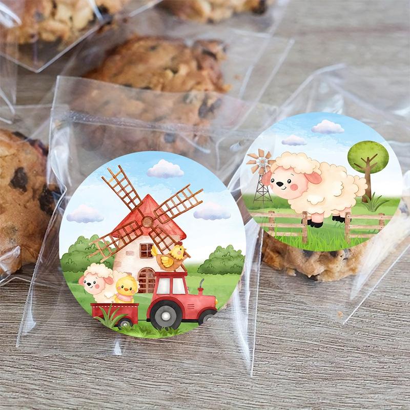500pcs/roll Farm Animal Stickers Candy Bags Sealing Sticker Animal Stationery Stickers Farm Themed Brithday Party Decortions