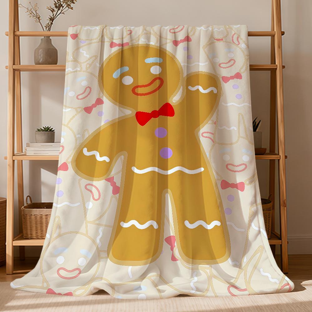 Christmas Snowman Bow G-Gingerbread Man Flannel Soft Warm Plush Blanket Sofa Living Room Hogar Bedroom Gift Home Car Portable