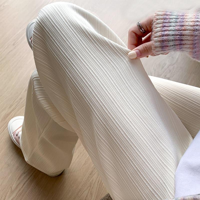 Narrow Vertical Striped Fleece Wide Leg Pants Women's Autumn and Winter Loose High Waist Straight Casual Pants Long Pants