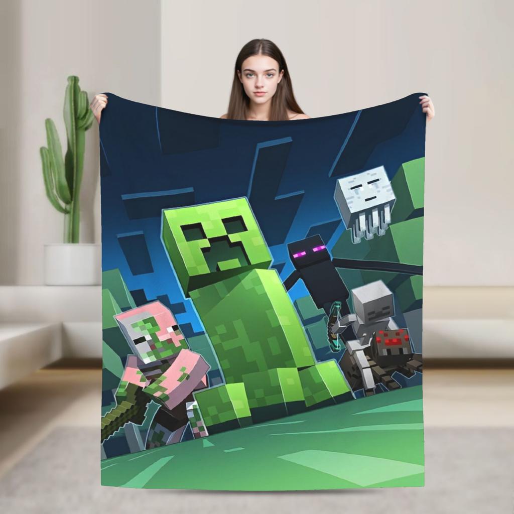 Knitted Blankets My M-Miners Flannel Lightweight Thin Throw Blanket Creepin It Real Pixel Game Crafts for Bedroom Sofa Bedspread