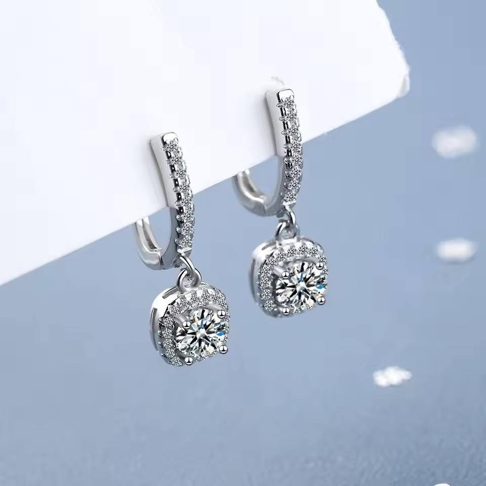 Fashion Bright Square Bag Zircon Earrings Women's British Ear Buckles Light Luxury Commuter Ear Jewelry