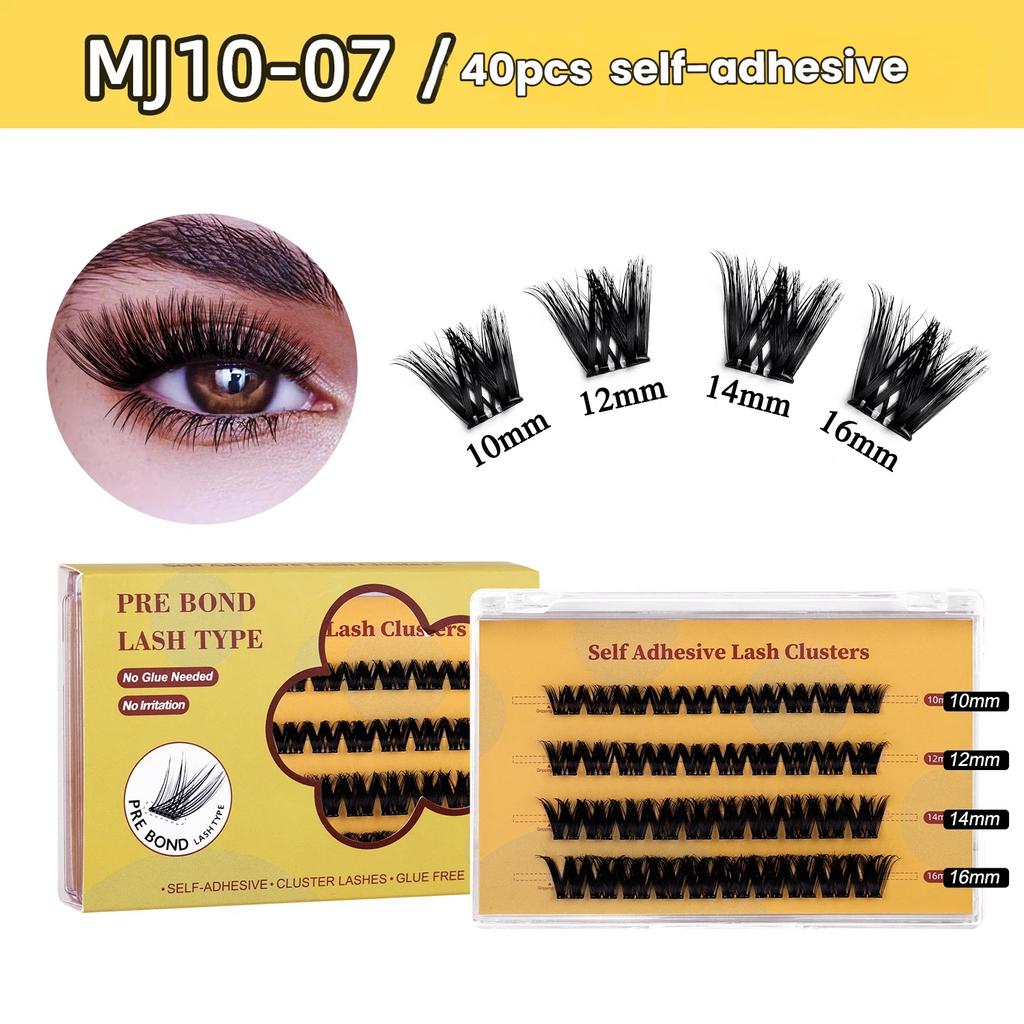 False Eyelashes - Glue-Free DIY Segmented Lashes, Formaldehyde-Free, Voluminous & European Curl, Self-Adhesive Makeup