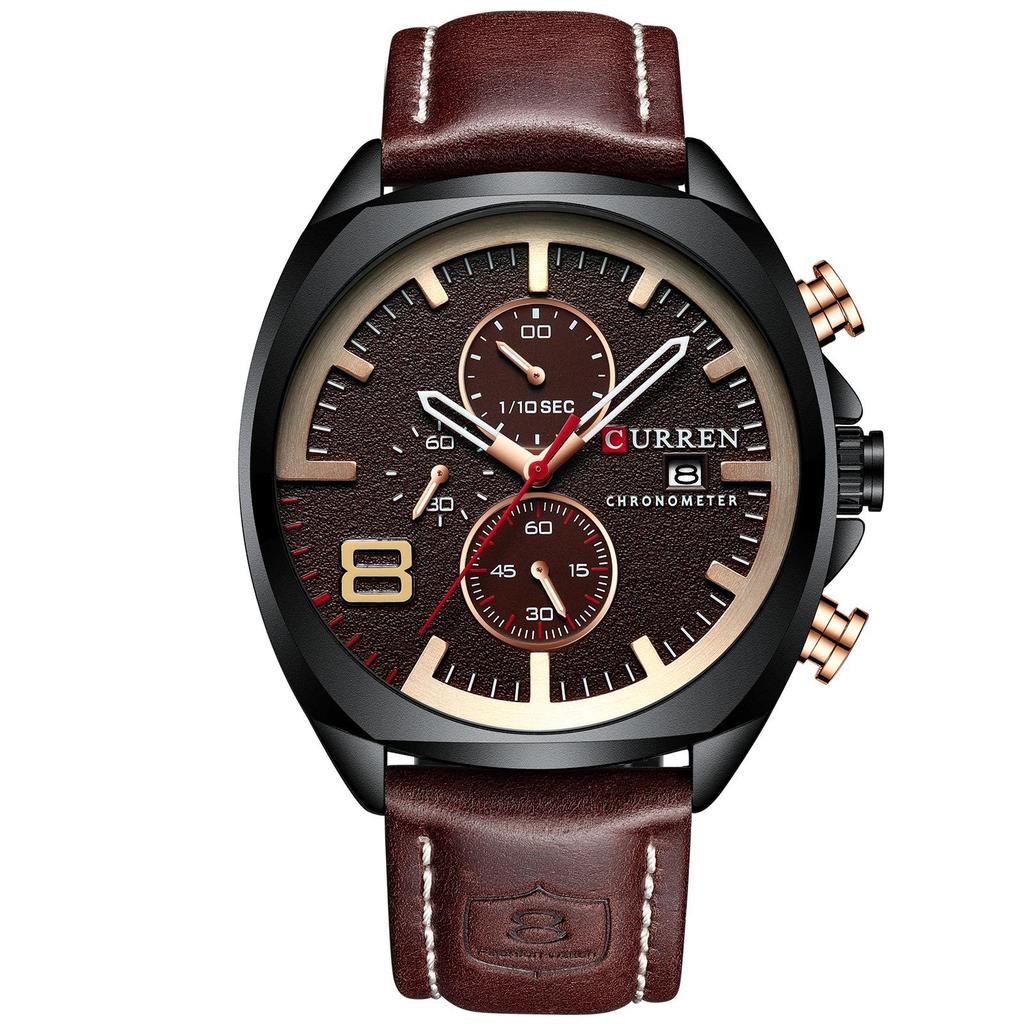 Curren 8324 Men's Waterproof Leather Strap Six-Hand Calendar Watch