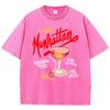 Oversized Women Washed T-Shirts The Manhattan Cherry Cocktail Printed Tee Shirts Distressed Crewneck Cotton Tees Clothes