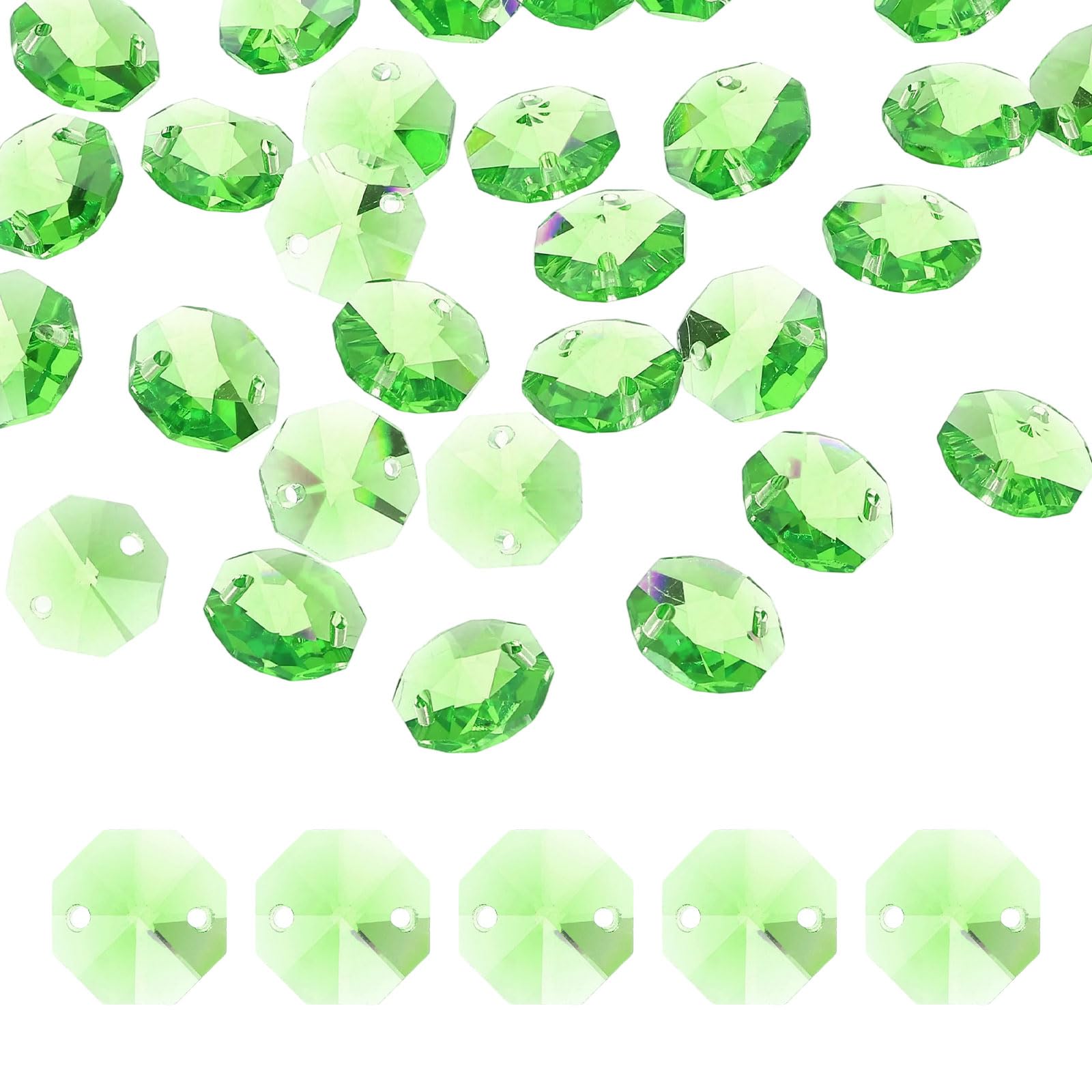 

uxcell 70pcs 14mm Crystal Octagon Beads, 2-Hole Glass Suncatcher Beads, Chandler Prism Parts for Home DIY Arts and Crafts, Pendant Light, Green