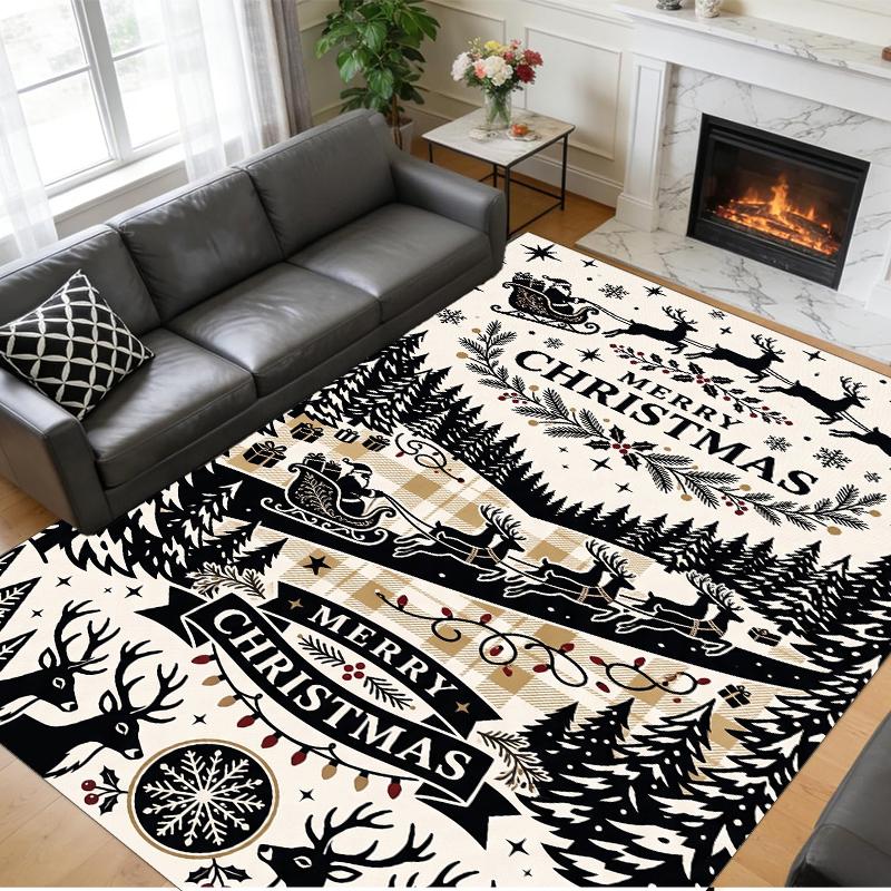 Alfombra Cuadrada Estampada Navideña Suave Antideslizante Para Dormitorio Regalo Navideño
