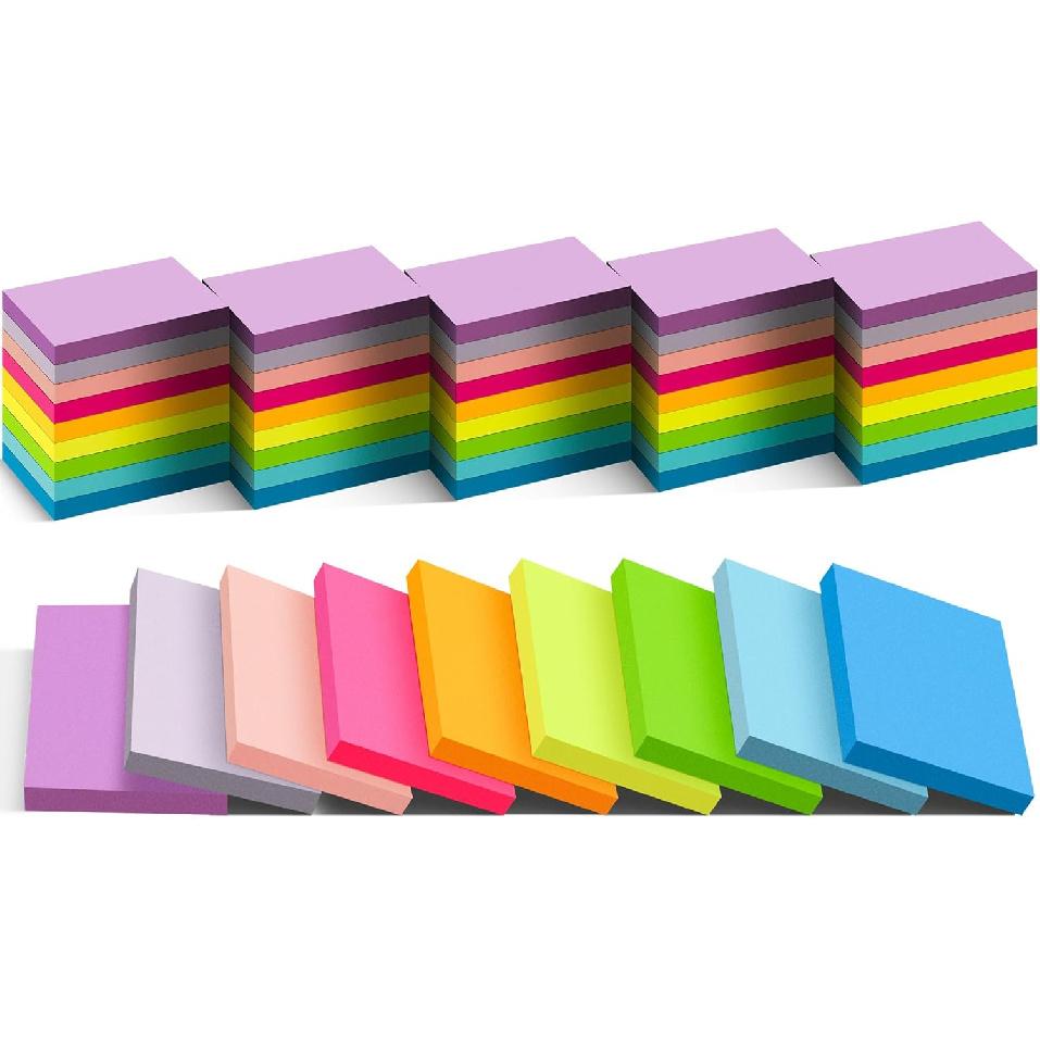(54 Pads) Mini Sticky Notes 1.5x2 in, 9 Colors Bright Strong Adhesive Post, Suitable for School, Home, Office, Clean Removal