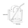 Glass Drinkware Glass Purse with Straw Drinks Creative Handbag Shaped Cocktail Whiskey Glass Cups for Fruit Juice Tea Flowers
