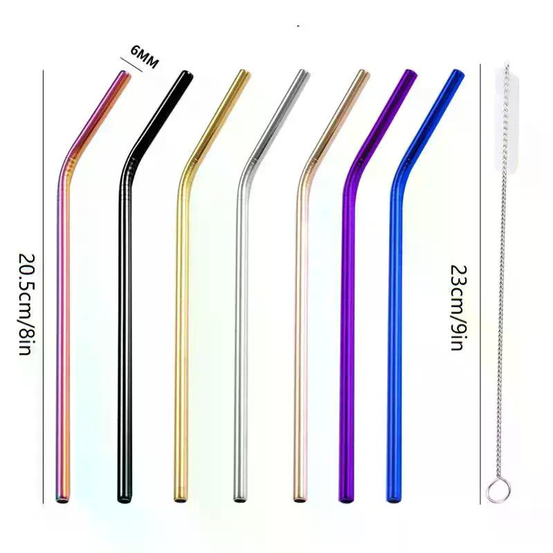 4PCS Stainless Steel Straw Reusable Metal Drinking Straw With Cleaner Brush For Home Party Barware Bar Accessories