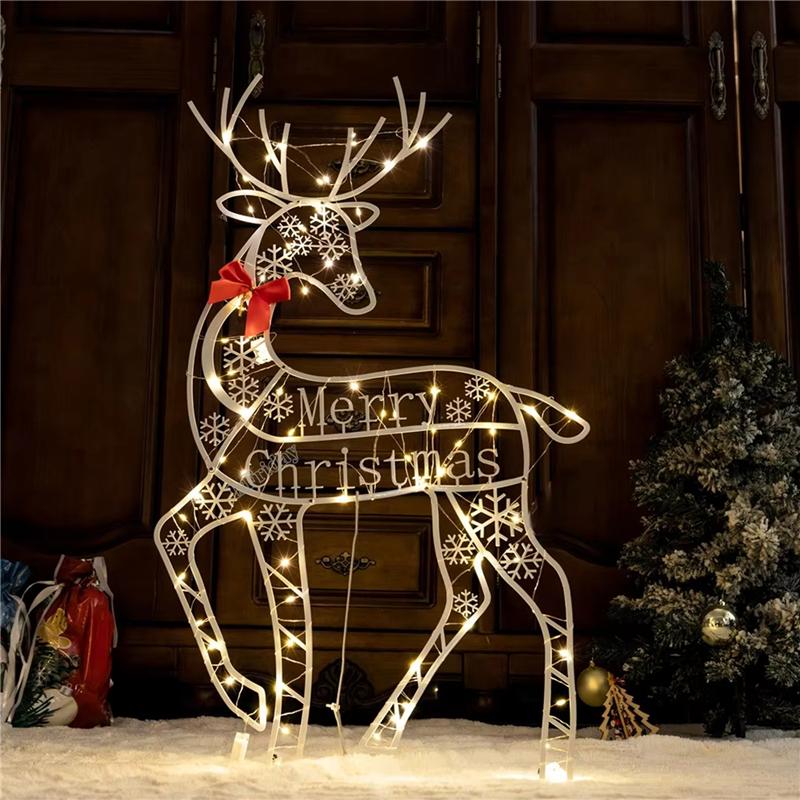 Practical-3PCS Handmade Iron Artelk Deer Christmas Garden Decor &LED Light Glowing Glitter Reindeer Xmas Home Outdoor Yard Decor