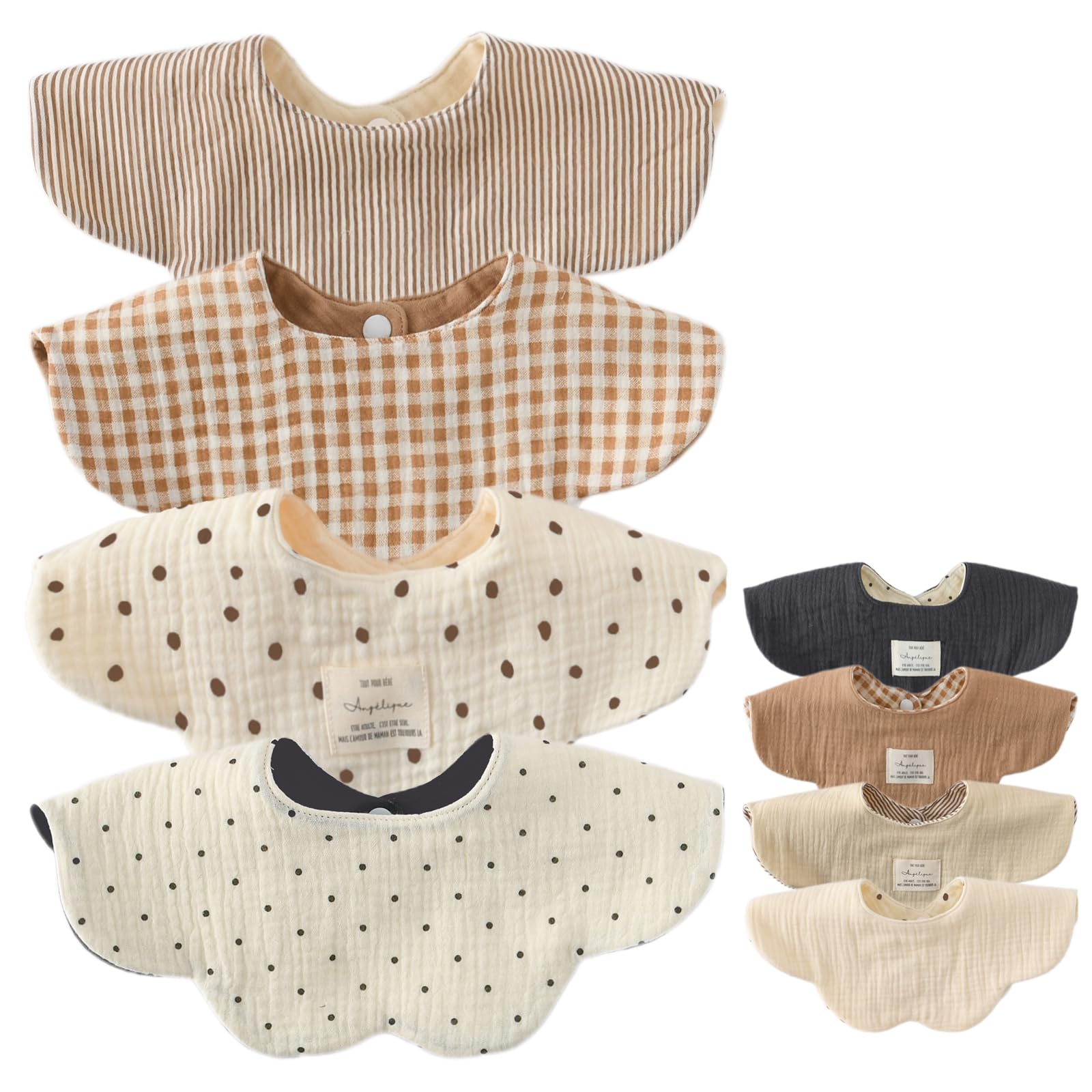 

GoUseGo Baby Set of Flower Petal for Girls and Solid Color Bibs, 4, Double-Sided, 6-Layer Gauze, 360-Degree Bibs, Design, Boys, Stylish, Newborn,