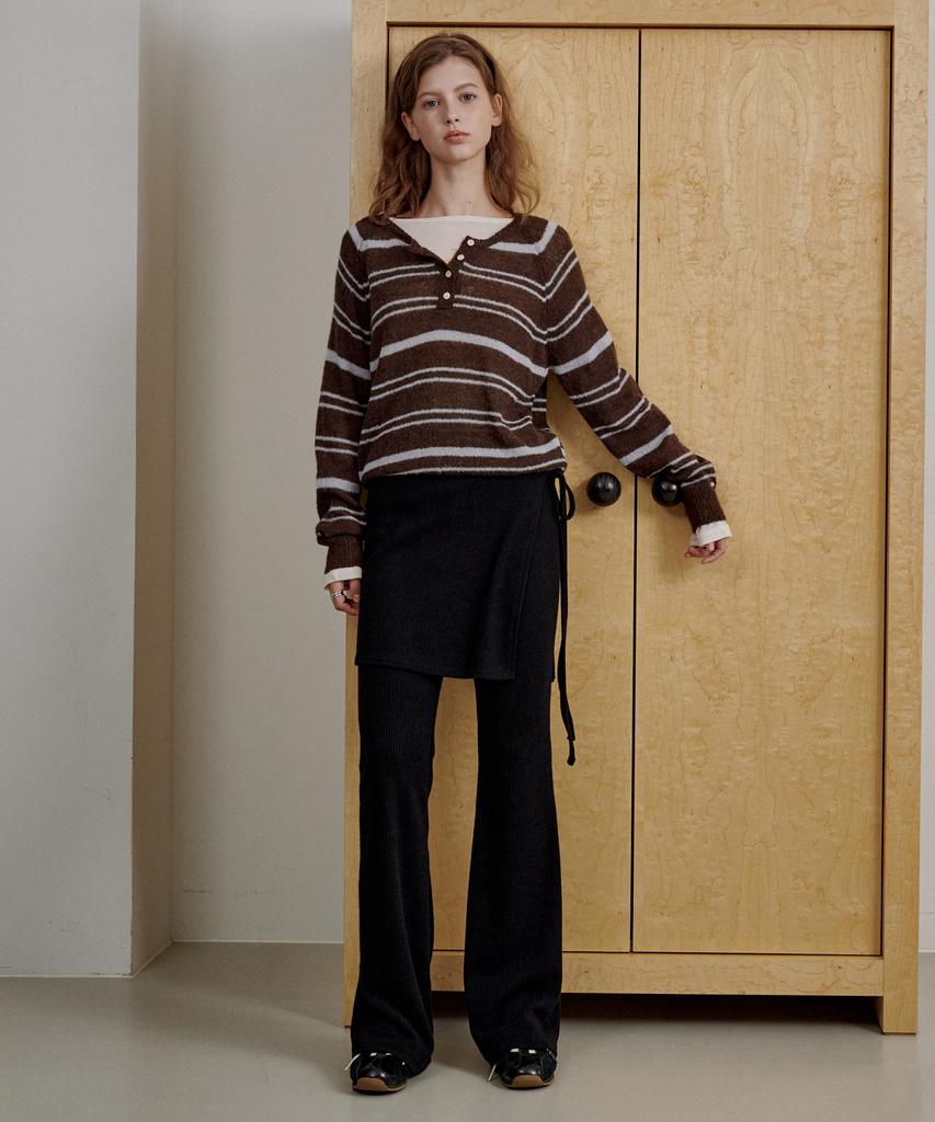 LOSSYROW Soft Ribbed Wrap Pants Black