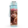 1PC Flower Crown Highland Cow Print 750ml Color Plastic Sports Water Bottle Leakproof Flip Straw Lid Suitable for Sports Office Home Use