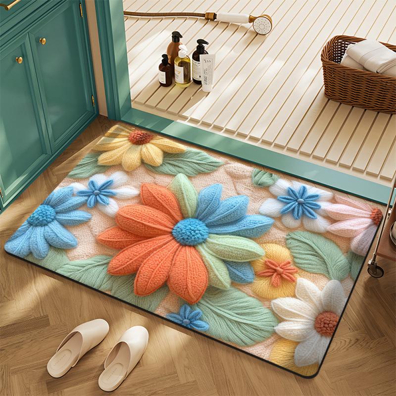 Simulated Embroidery Floral Door Mat Flannel Entrance Foyer Anti Slip and Dirt Resistant Door Mat Retro Home Decoration Rugs