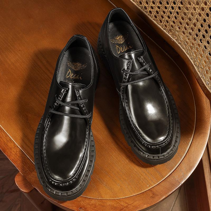 Desai Casual Leather Shoes Men'S Glossy Patent Leather Business Dress Men'S Shoes Platform Round Head British Style Derby Shoes Men