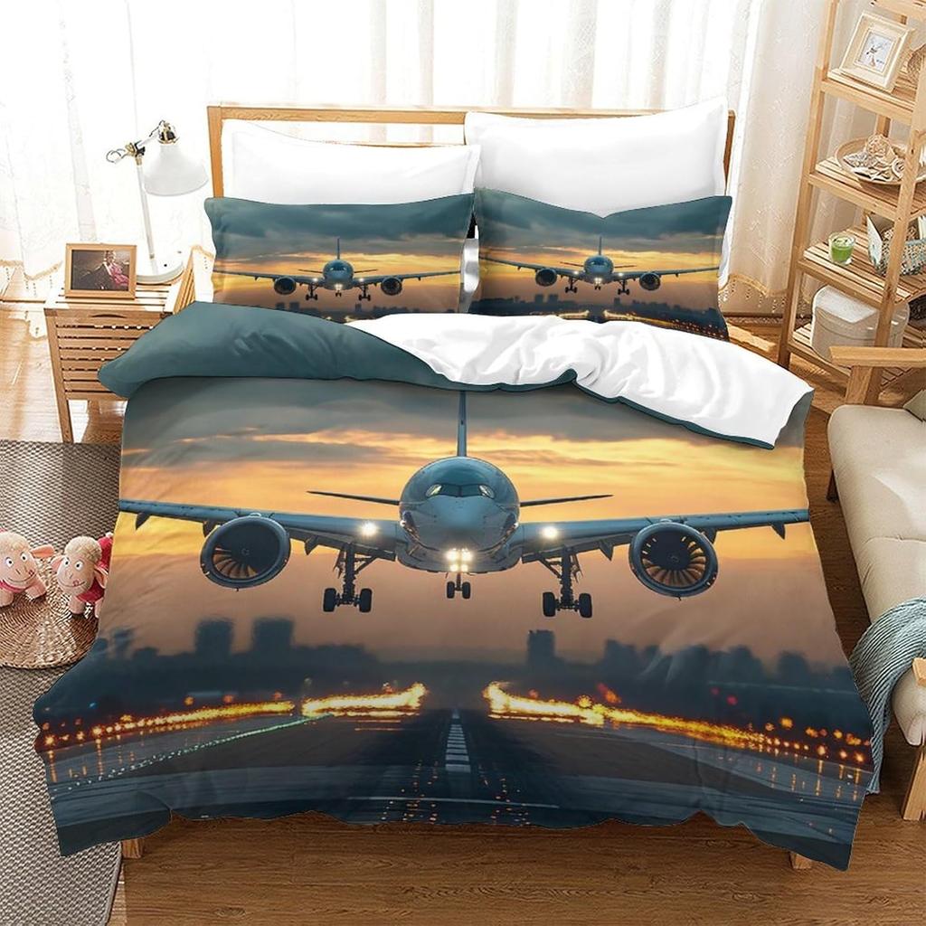 Aircraft Bedding Set Airplane Print Duvet Cover For Boys Girls Bedroom Dorm Luxury Microfiber Modern Twin Queen Comforter Cover