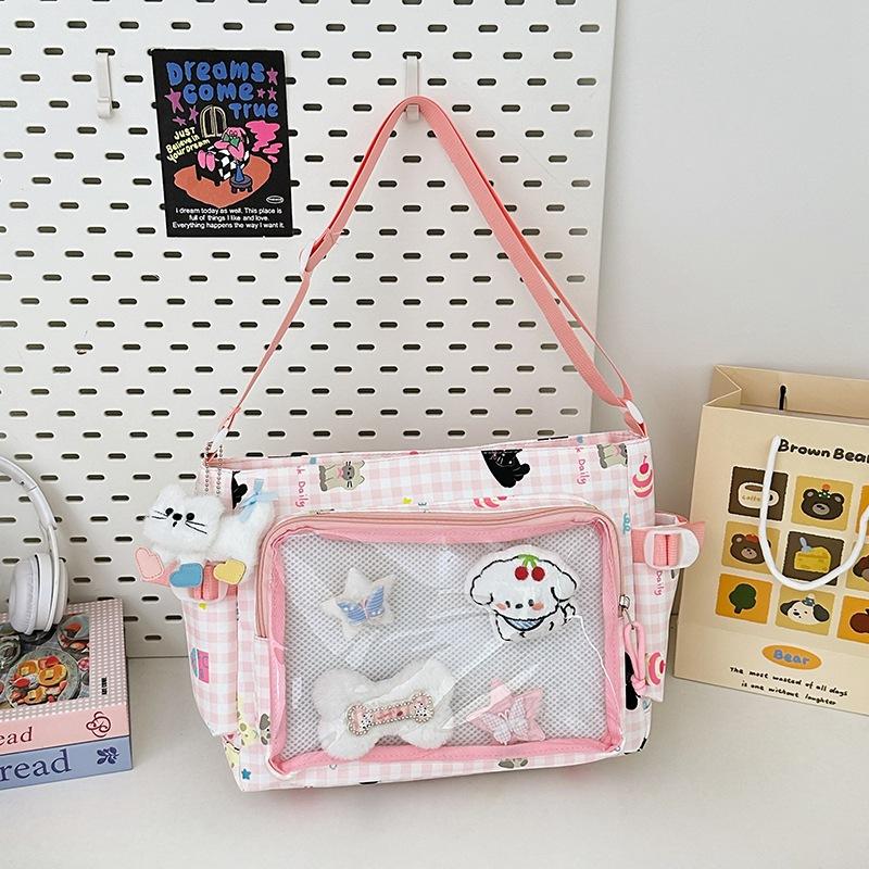 

Милая женская сумка-мессенджер 2025 года, новая, большой вместимости, для девушки, японская, прозрачная, сумка для боли, студенческая, на плечо, для класса single bag розовый