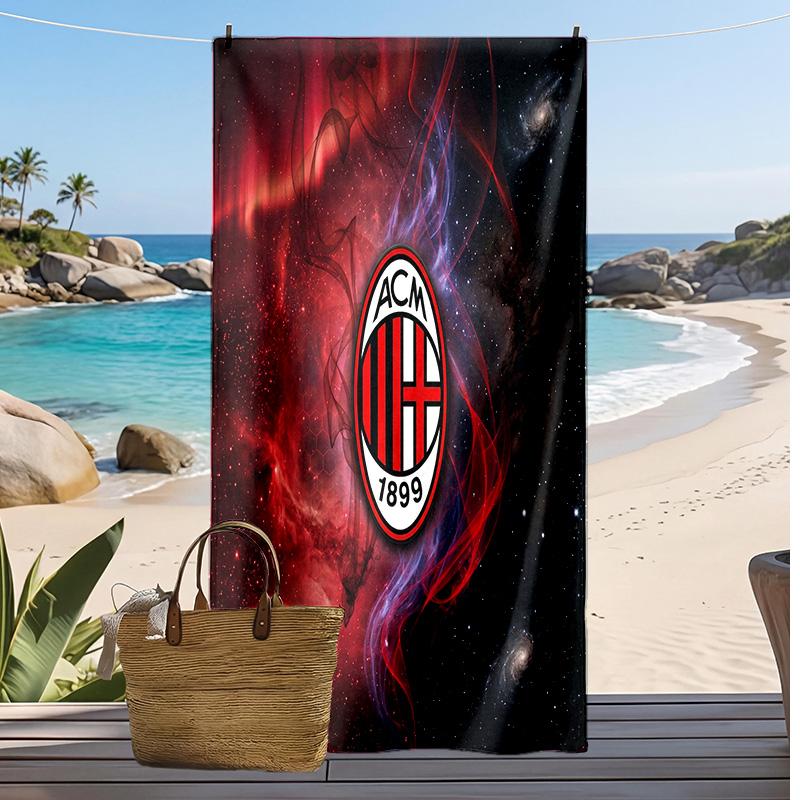 מגבת חוף מודפסת AC Milan, מגבת רכה מתייבשת במהירות, שמיכת חוף מלבנית גדולה ניידת לנסיעות, בריכה