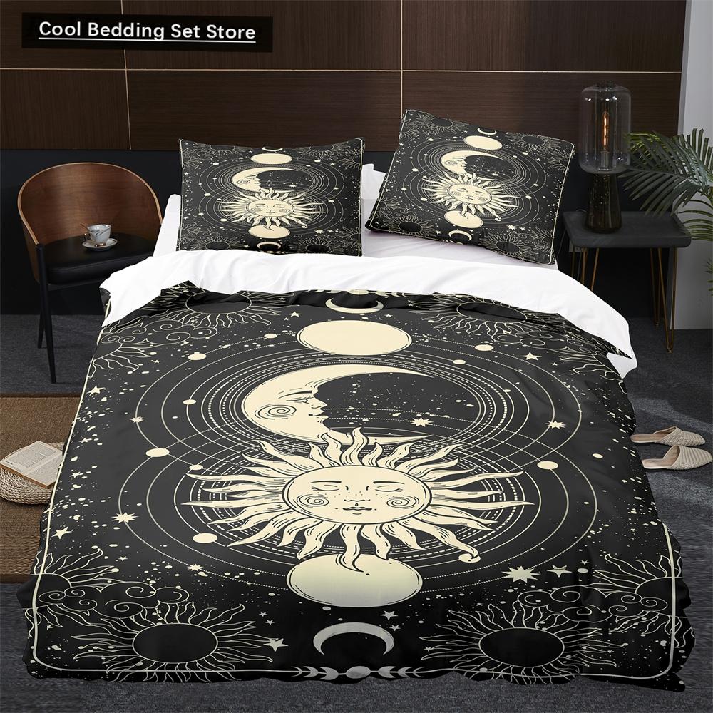 Sun Moon King Queen Duvet Cover Boho Magic Style Bedding Set for Teens Adults Golden Exotic Tribe 2/3pcs Polyester Quilt Cover