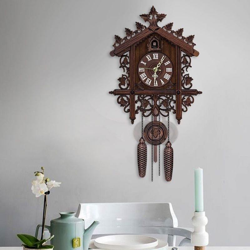 Handcraft Wood Clock House Style Wall Clock Art Vintage Home Decoration