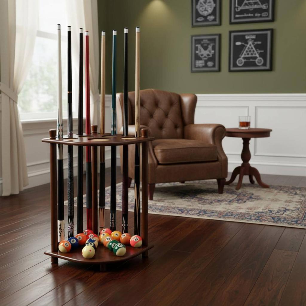 Floor-standing Cue Rack Solid Wood Structure Billiard Stick Holder Storage