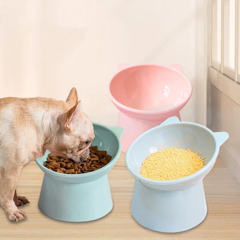 Elevated Tilted Cat Bowl, Raised Cat Ear Food Water Feeder, Neck Protection Pet Dish, Non-Slip High Foot Bowl