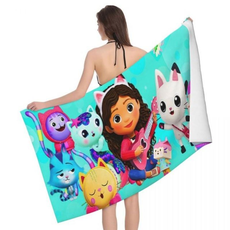 Gabby's Dollhouse Bath Towel 3D Printed Microfiber Soft Water Absorbing Breathable For Girl Kids Decorative Cartoon Beach Towel