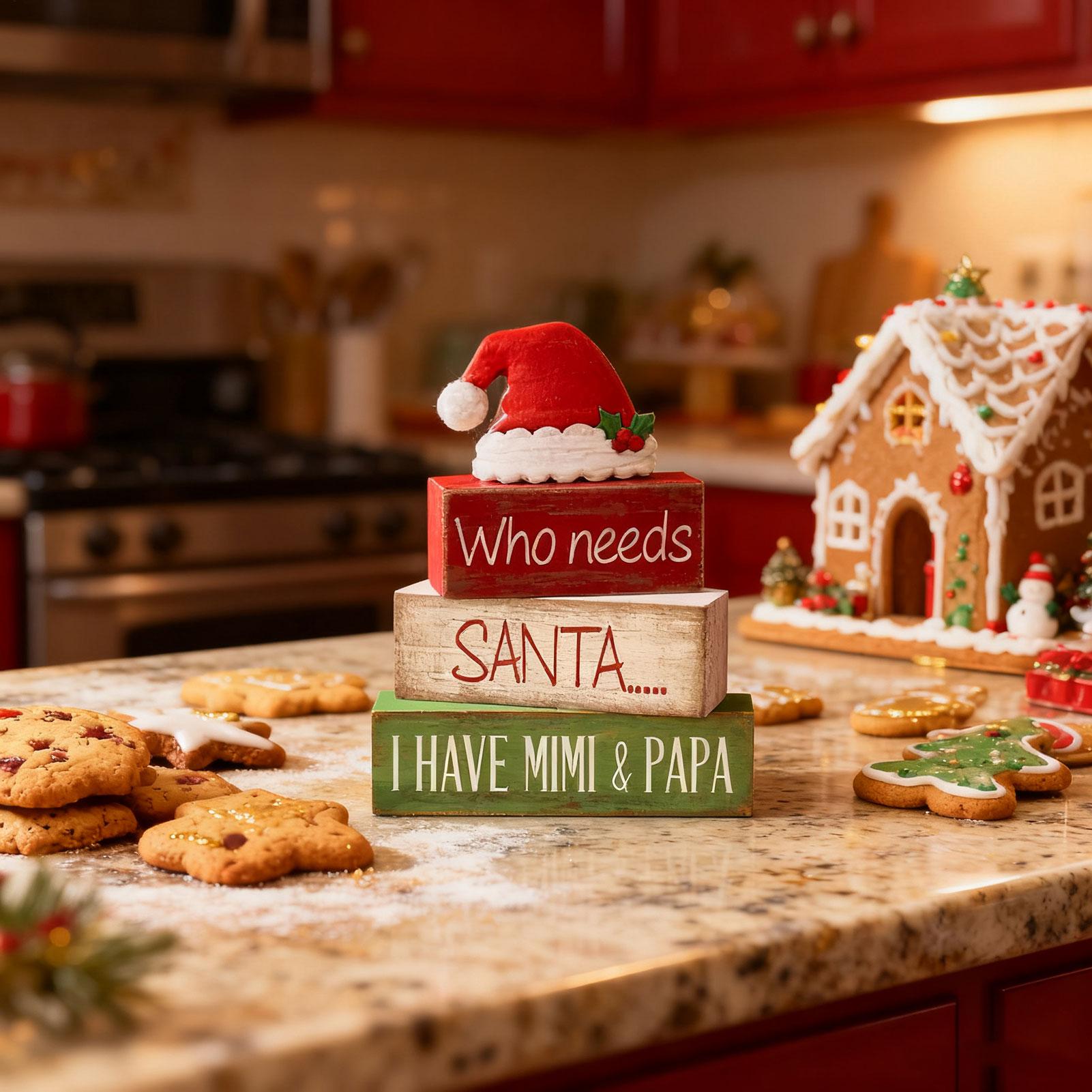 

Christmas Tier Tray Decor 4 Pieces Stackable Table Centerpieces Wooden Christmas Decorations Red Table Signs For Shelf Kitchen CHINA