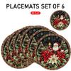of 4/6 Round Placemats with a Christmas Theme Featuring Santa Claus, Bells, Poinsettias, And Snowflakes, Suitable for Holiday for party Decor, Family