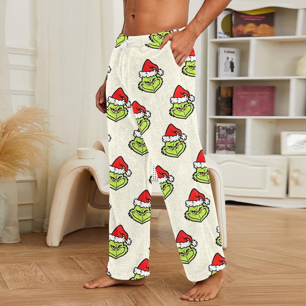 Men's Plush Christmas Print Pants Casual Sleep Pants