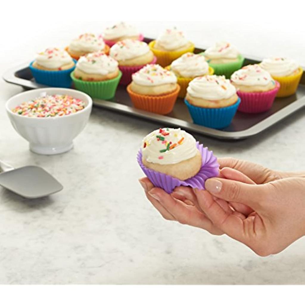 Reusable Silicone Baking Cups, Muffin Liners - Pack of 12, Multicolor