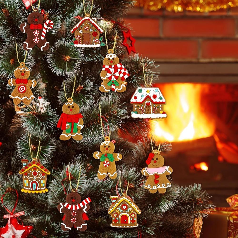 16pcs Gingerbread Man Ornaments for Christmas Tree Decorations with Gingerbreads House Ornament for Hanging Party Decor Xmas Tree Hanging Decor