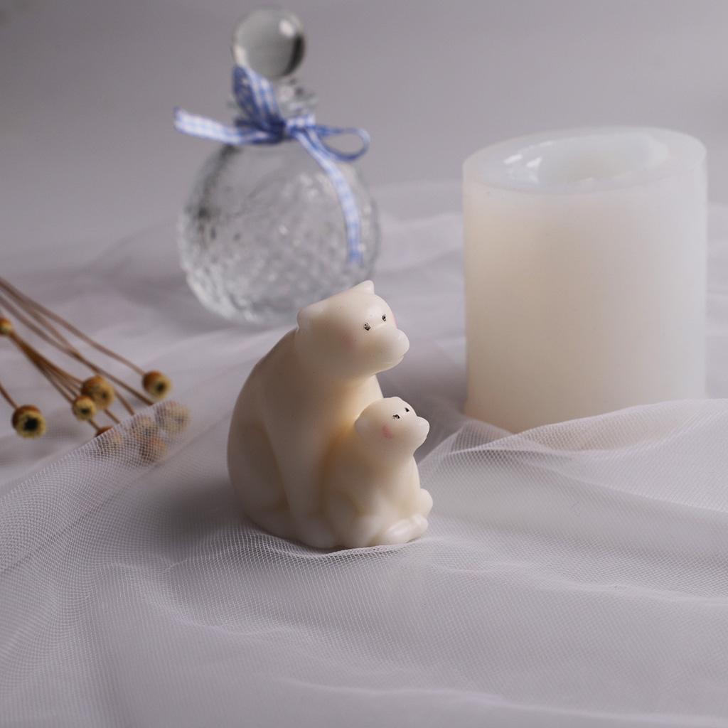Handmade 3D Silicone Concrete Molds, Mother and Child DIY Polar Bear Candle Making for Home Window Decor