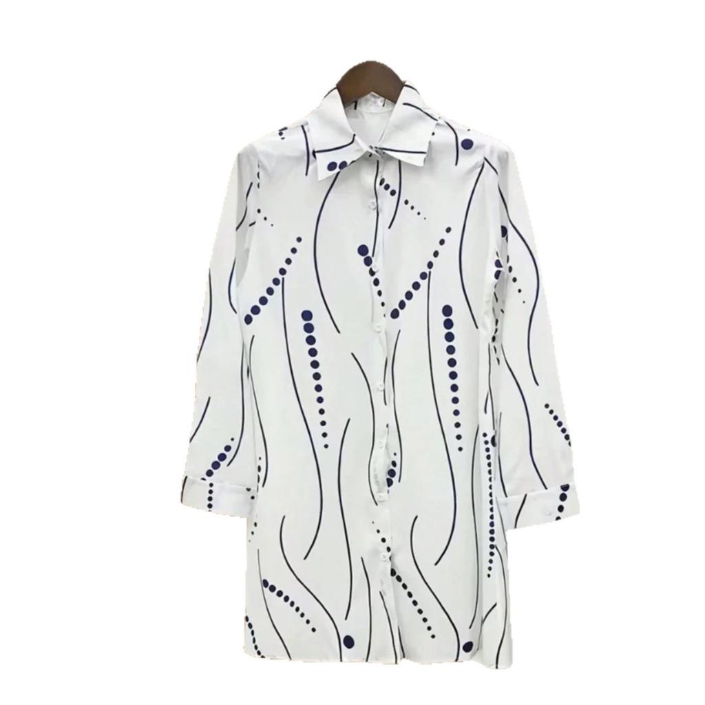 For lapel mid-length fashion long-sleeved shirts, loose casual commuting temperament versatile tops