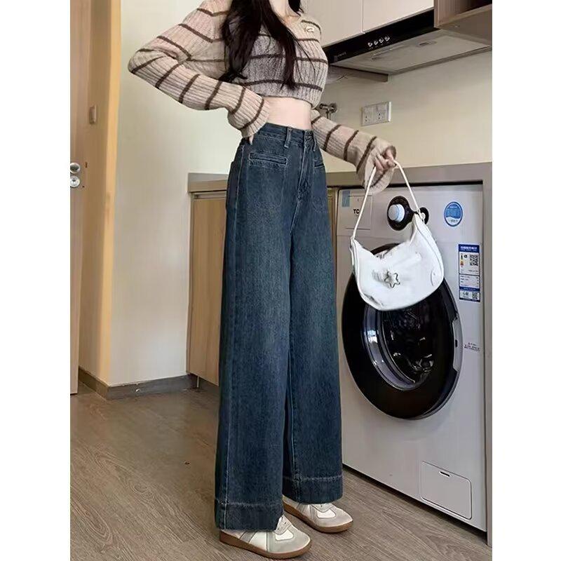 Plus Size Women's Vintage Light Wash High Waist Straight Wide Leg Jeans