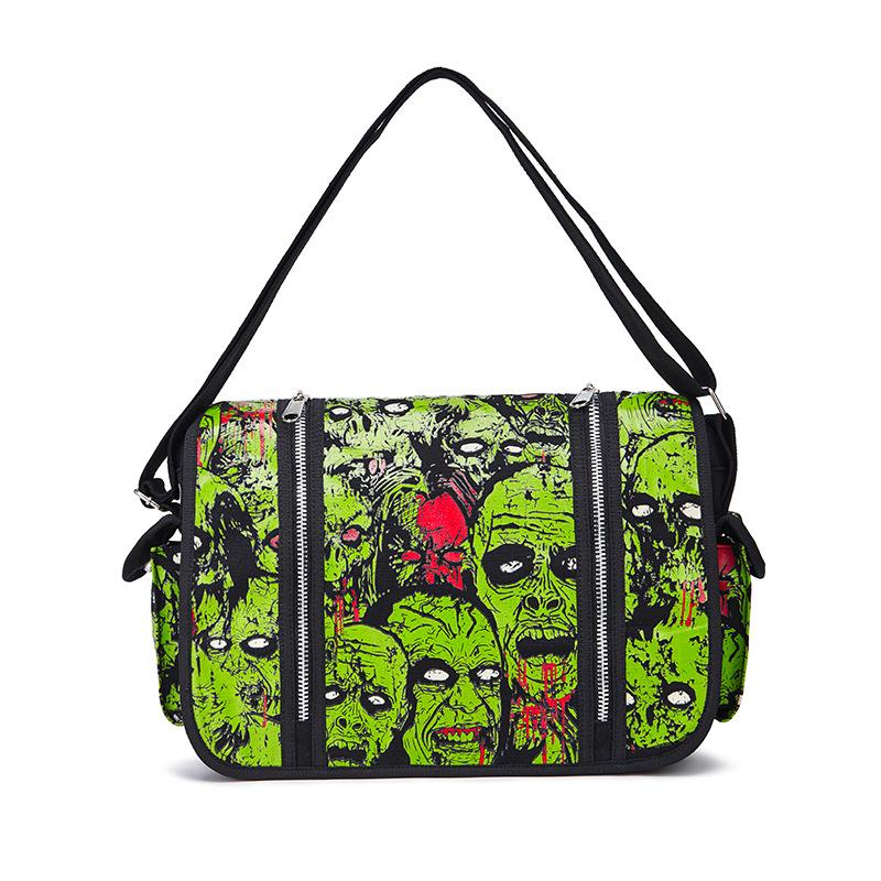 SHELKSBAG Unisex Elegante Halloween Calavera Zombie Bolso Cruzado Mensajero Luminoso Impermeable Lona de Calidad Premium Bolsos de Hombro