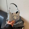 Mini Bow Buckle PU Bag Pu Leather Women's Shoulder Bag Cute Silver Bucket Bag  Storage Phone