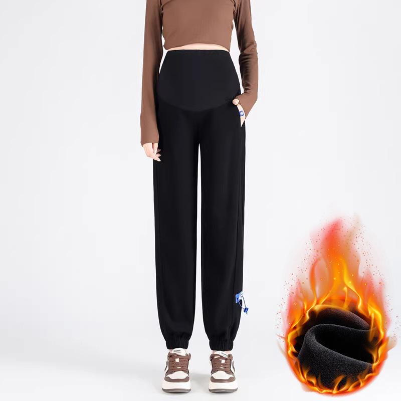 Fleece and Thickened Maternity Pants, Wear New Tied Feet, Autumn and Winter Early Pregnancy Casual Pants